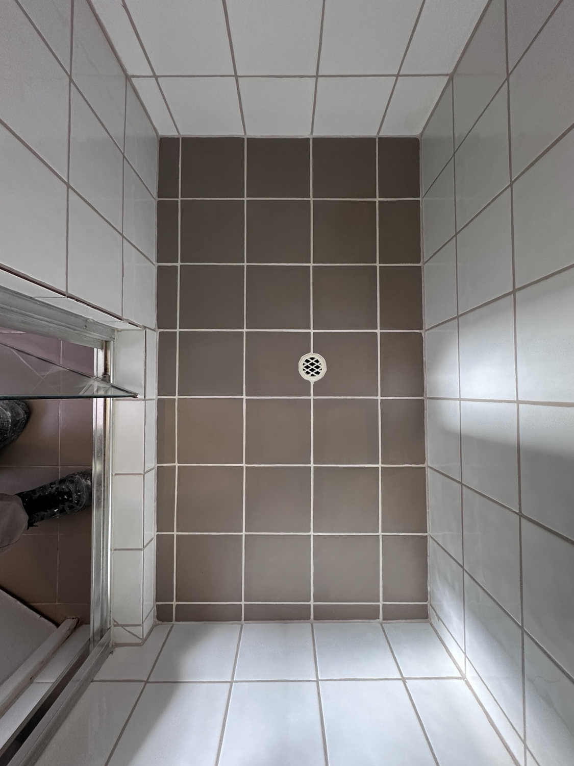 After view of warm taupe shower