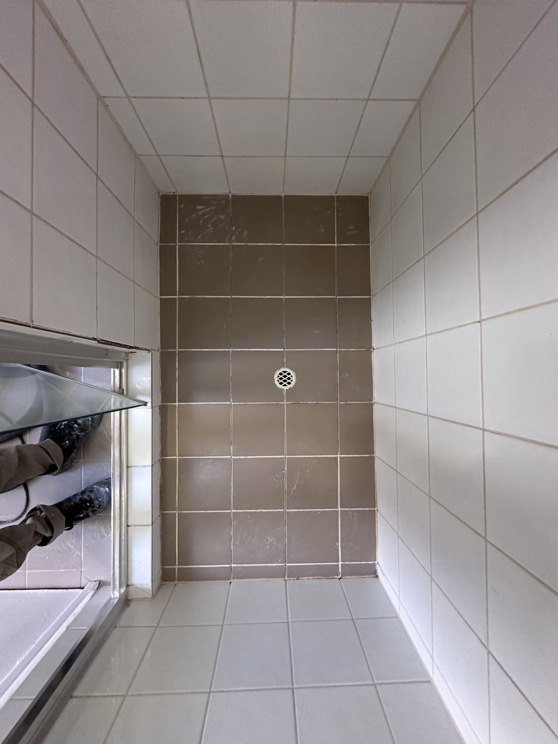 Before view of warm taupe shower