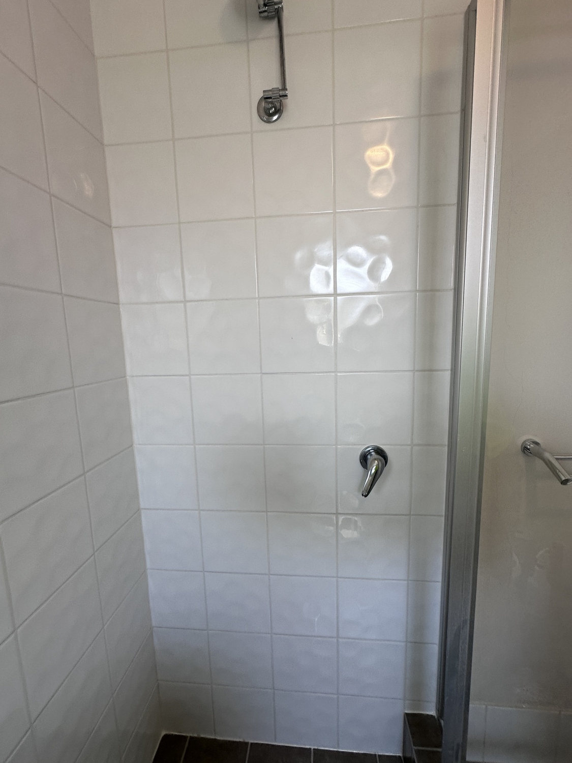 After view of classic white shower